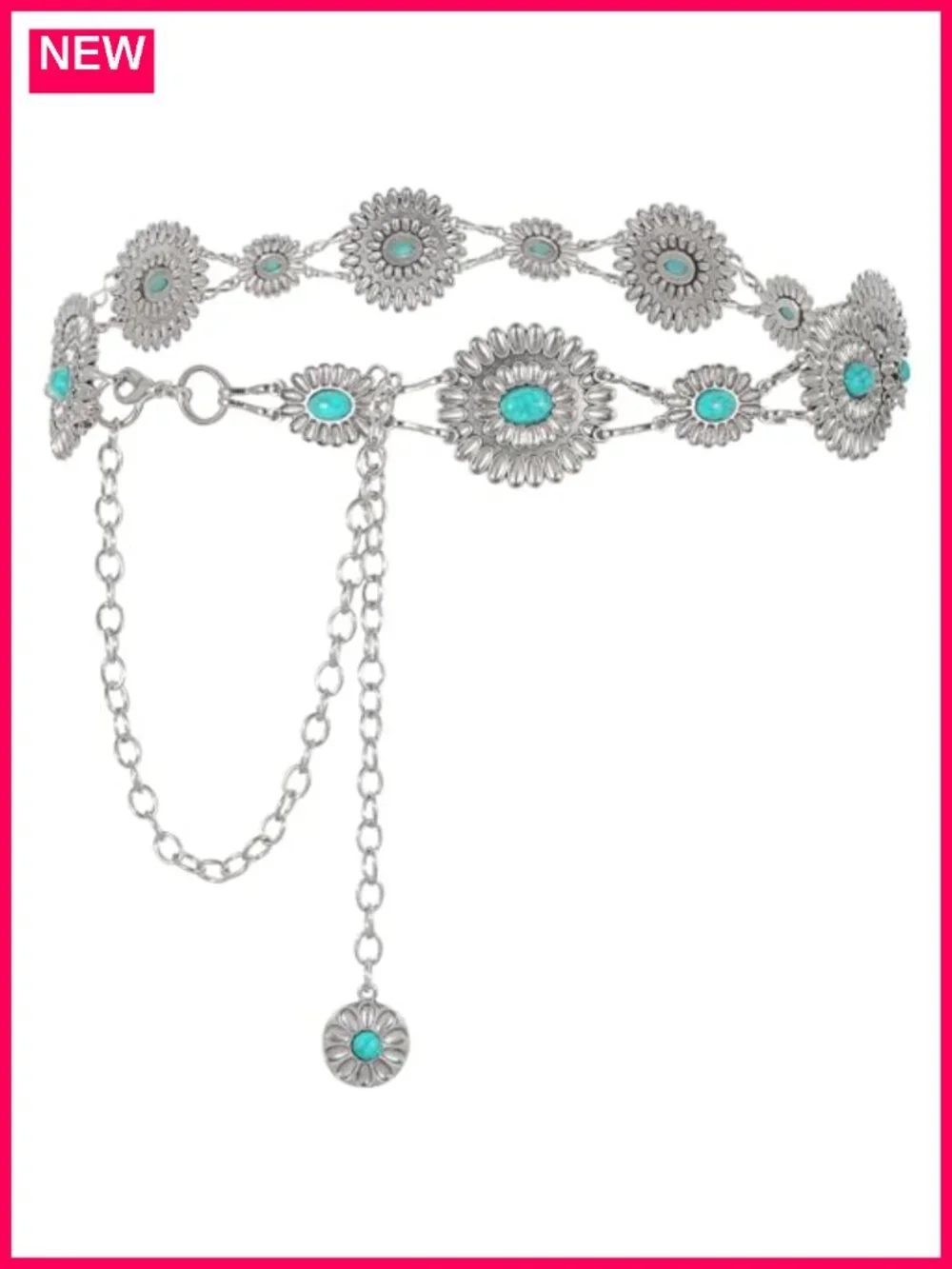 Women's Concho Chain Belt Metal Link Western Turquoise Belt for Dress